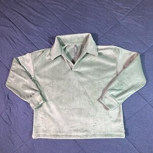 Women’s Mondetta Velour Green Casual Long Sleeve Collard Pull Over Shirt Size XL